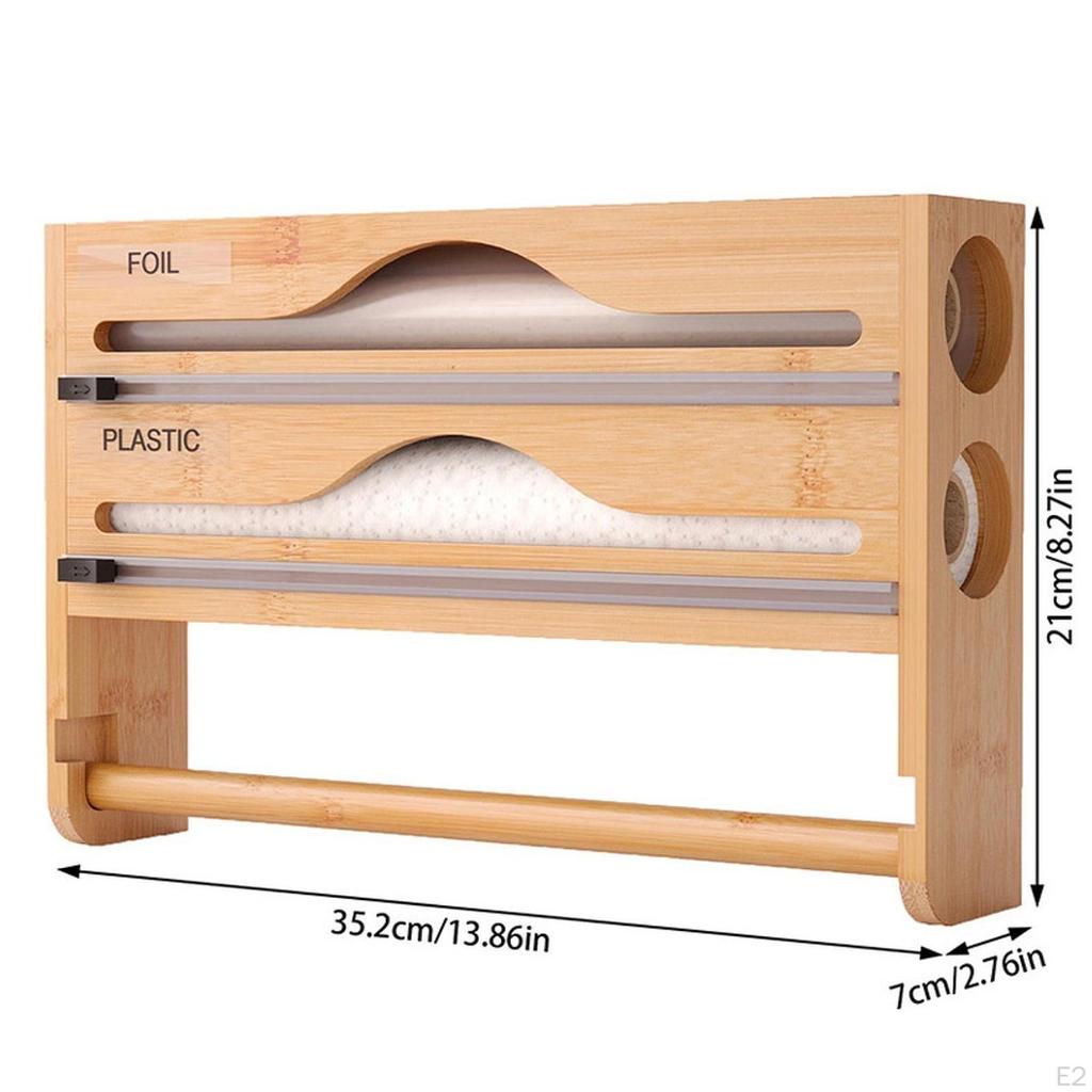 Wrap Dispenser Bamboo Aluminum Foil and Parchment Wrapping Paper Storage 3 in 1 natural color