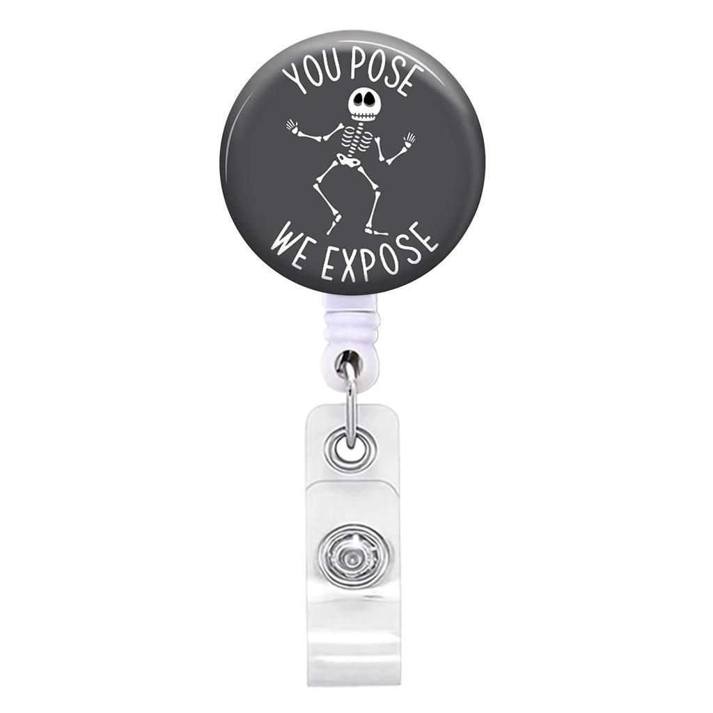 Skull Flower Id Tag Badge Holder With Retractable Badge Reel Cards Storage Organizer For Nurses Employee Pass Work Card Holder