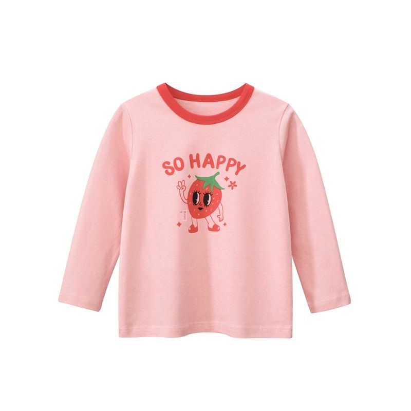 Brand Children's Clothing Pure Cotton Cartoon Strawberry Print Long-Sleeve T-Shirt 2026 Spring Base Shirt for Baby Girls
