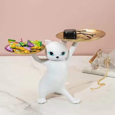 1 Conjunto de Bandeja de Armazenamento para Mesa Criativa Bandeja Dupla Resina Prato de Armazenamento de Doces Ornamento de Estatueta de Gato Suprimentos Domésticos