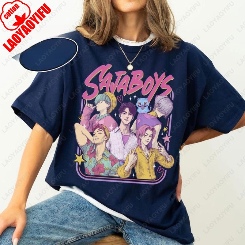 Saja Boys Band Cotton Shirt Kpop Demon Hunters Inspired Movie Retro Tshirt Men Women Fashion Summer Short Sleev All Match Tees