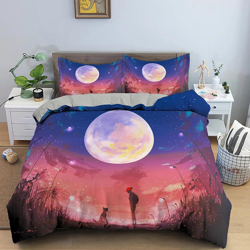 Natural Scenery Moonlight Shadow Bedding Set Boys Girls Twin Queen Size Duvet Cover Pillowcase Bed Kids