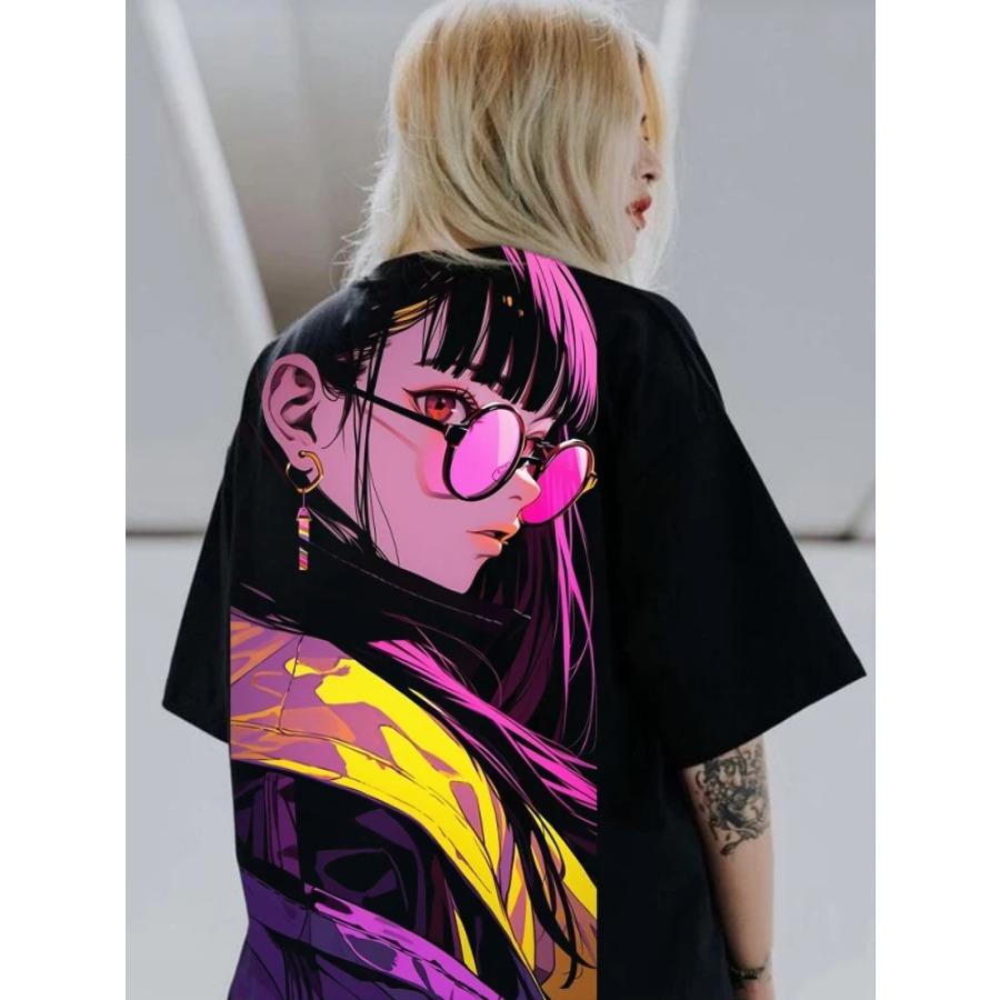

2024 Женские летние модные футболки для мужчин и женщин унисекс большого размера с героями аниме в японском стиле в уличном стиле супер крутые парные футболки 5XL