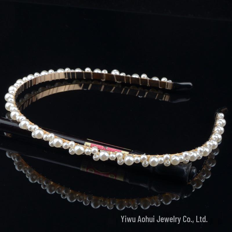 Handwoven Faux Pearl Headband & Bow Hair Clip Set for Brides