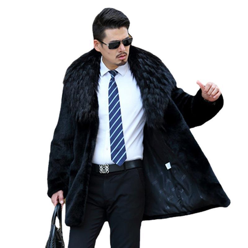 Men's fur jacket autumn and winter new imitation mink hair fox fur medium and long trench coat large size casual