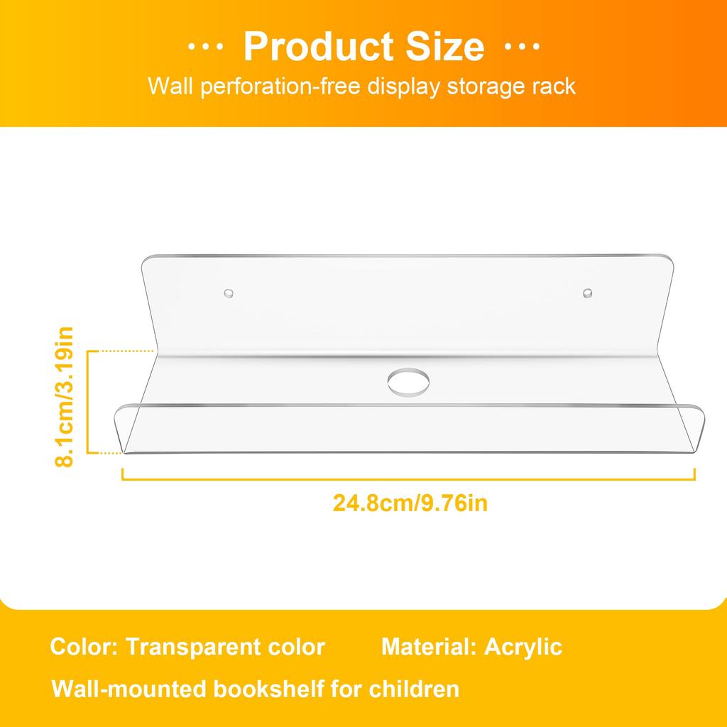 2PCS Clear Acrylic Wall Shelf Floating Book Shelves For Wall, Display Wall Shelves For Bathroom, Bedroom, Kitchen