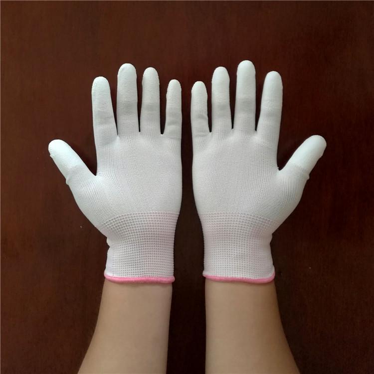 White PU Coated Finger Gloves - Anti-Static, Anti-Slip, 13-Gauge Nylon for Electronic Protection
