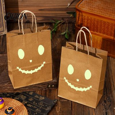 Night Glowing Holiday Bags Halloween Candy with Luminous Pumpkin Ghost Prints, Thickened Pattern Goodie Bag Paper Gift Bags, Trick or Treat