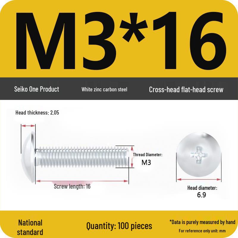 White Zinc M3-M6 Phillips Flat Head, Pan Head, and Mushroom Head Machine Screws