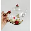 Creative Flower Glass Teapot Crystal Glass Teapot for Kung Fu Tea, Good Gift for Sister, Mom, Grandma, Teachers (Red Rose)
