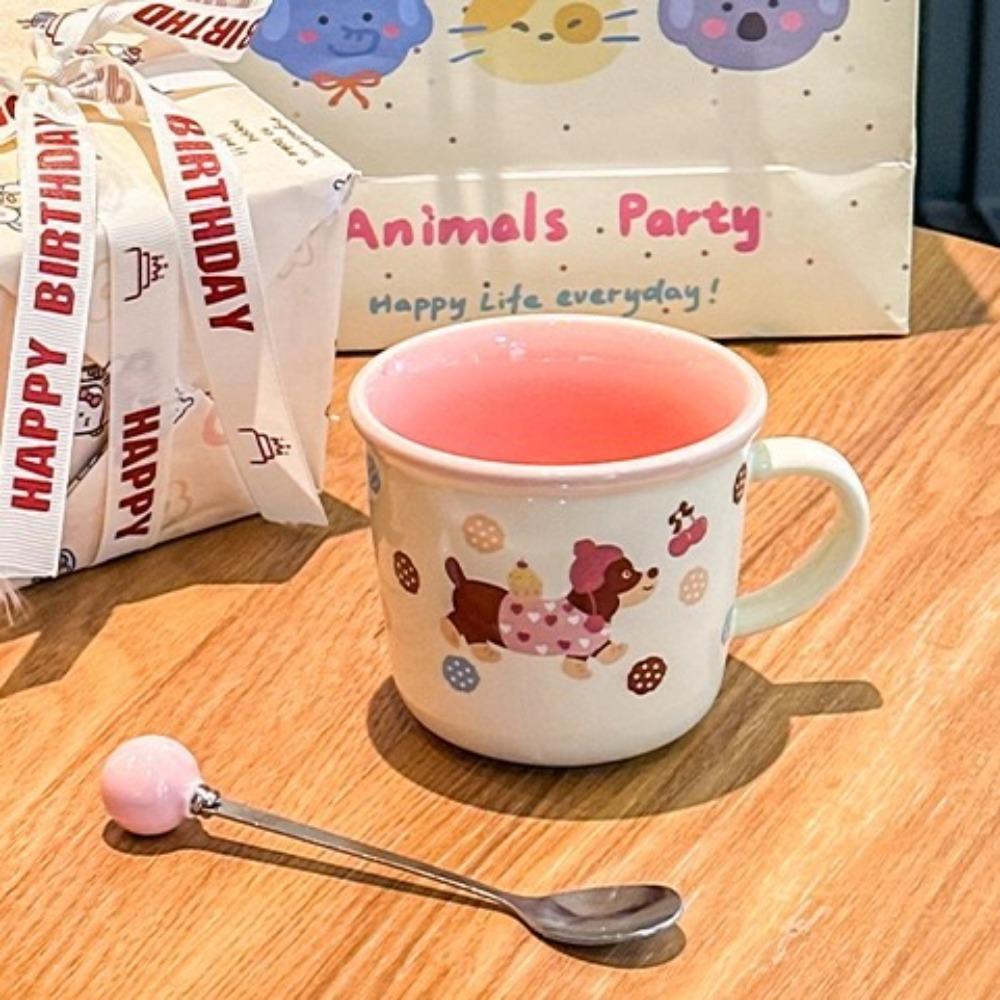 Cute and High-value Cartoon Sausage Puppy Ceramic Mug Couple Pair Cup Girls Birthday Gift Souvenir
