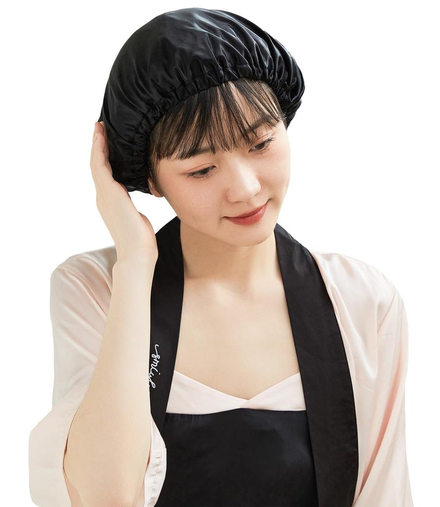GOOSEA Silk Night Natural 6A 22 Hair Cap for Long Elastic Prevents Split Ends and Perfect for Postpartum Birthday Black Cap, 100% Silk, Momme, Hair,