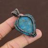 Natural Blue Apatite Gemstone Handmade Copper Wire Wrap Pendant 2.13" O4H70