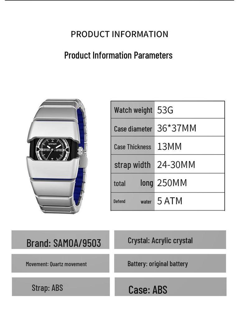 Sanda Men's Waterproof Y2K Retro Quartz Wristwatch with Multi-section Armor Strap, Model 9503.