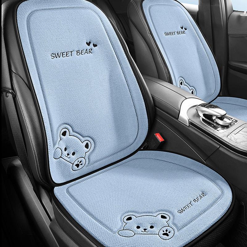 Fashion Luxury Car Seat Cushion Linen Cartoon Bear Women's Cute Anti-slip Breathable Car Seat Protect Cushion Cover Universal