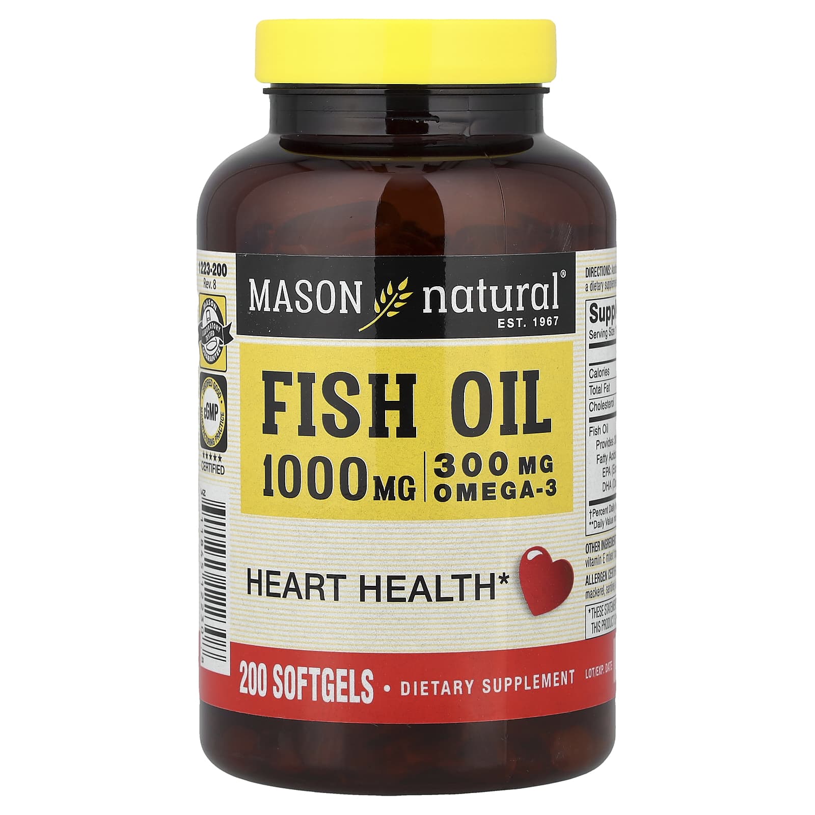 

Mason Natural, Fish Oil, 1,000 mg, 200 Softgels