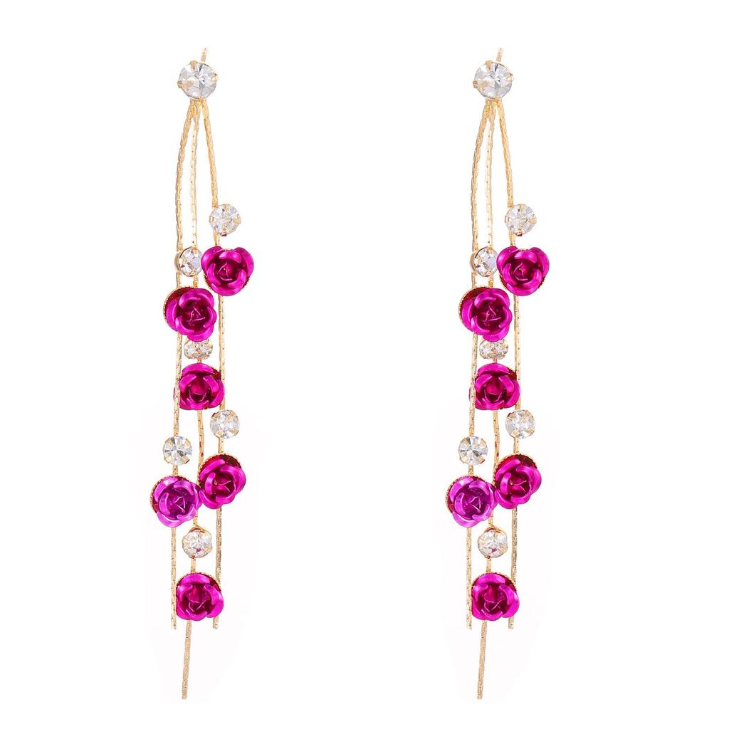 Luxury Rhinestone Floral Tassel Dangle Earrings for Women - French & American Style