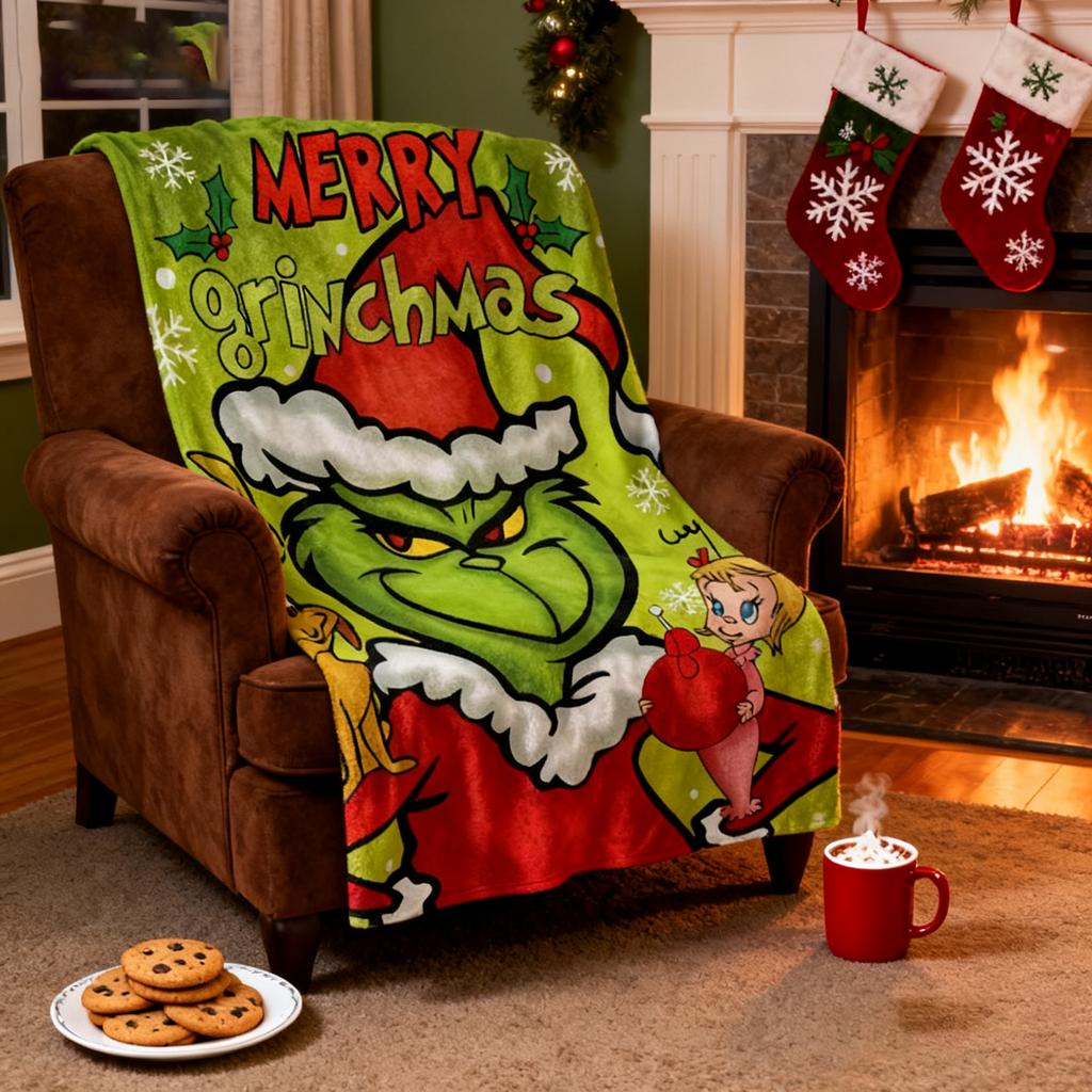 Printed Blanket Christmas Green Flannel Blanket Conditioning Lunch Break Blanket