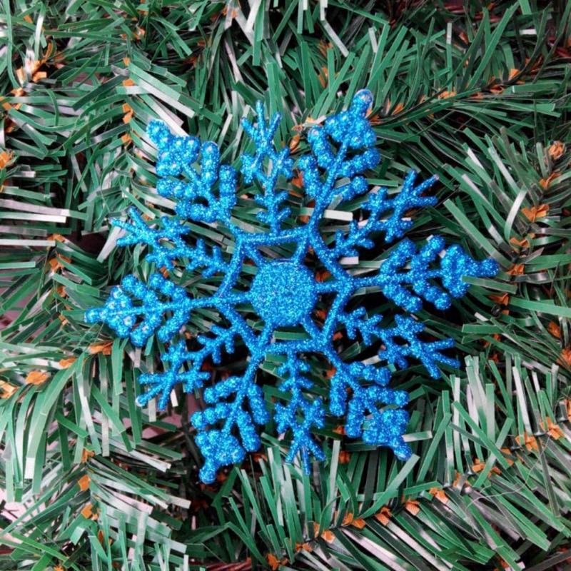 6/12pcs Christmas Snowflakes Decorations Silver Glitter Artificial Plastic Fake Snowflake Xmas Tree Ornaments Pendant Navidad