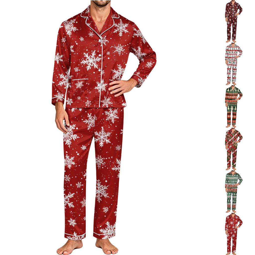 Set Pigiama da Uomo a Maniche Lunghe con Bottoni, 2 Pezzi Biancheria da Notte e da Casa con Pantaloni per la Casa e l'Ora di Dormire