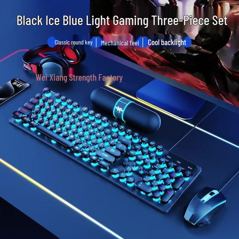 2026 Retro Punk Mechanical Feel Gaming Keyboard & Wired Headset for Desktop/Laptop