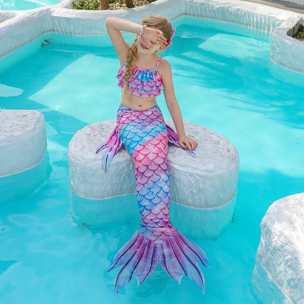 Ghnatygren Children's Mermaid Swimsuit Hot Spring Suit Girls Rainbow Mermaid Three-piece Swimsuit