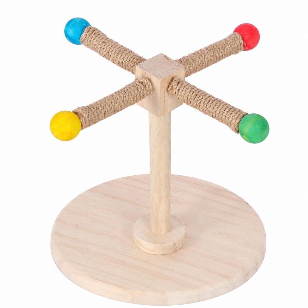 Wood Parrot Stand, Chewable Windmill Perch for Cockatiel Budgie Conure, Rotating Avian Companion