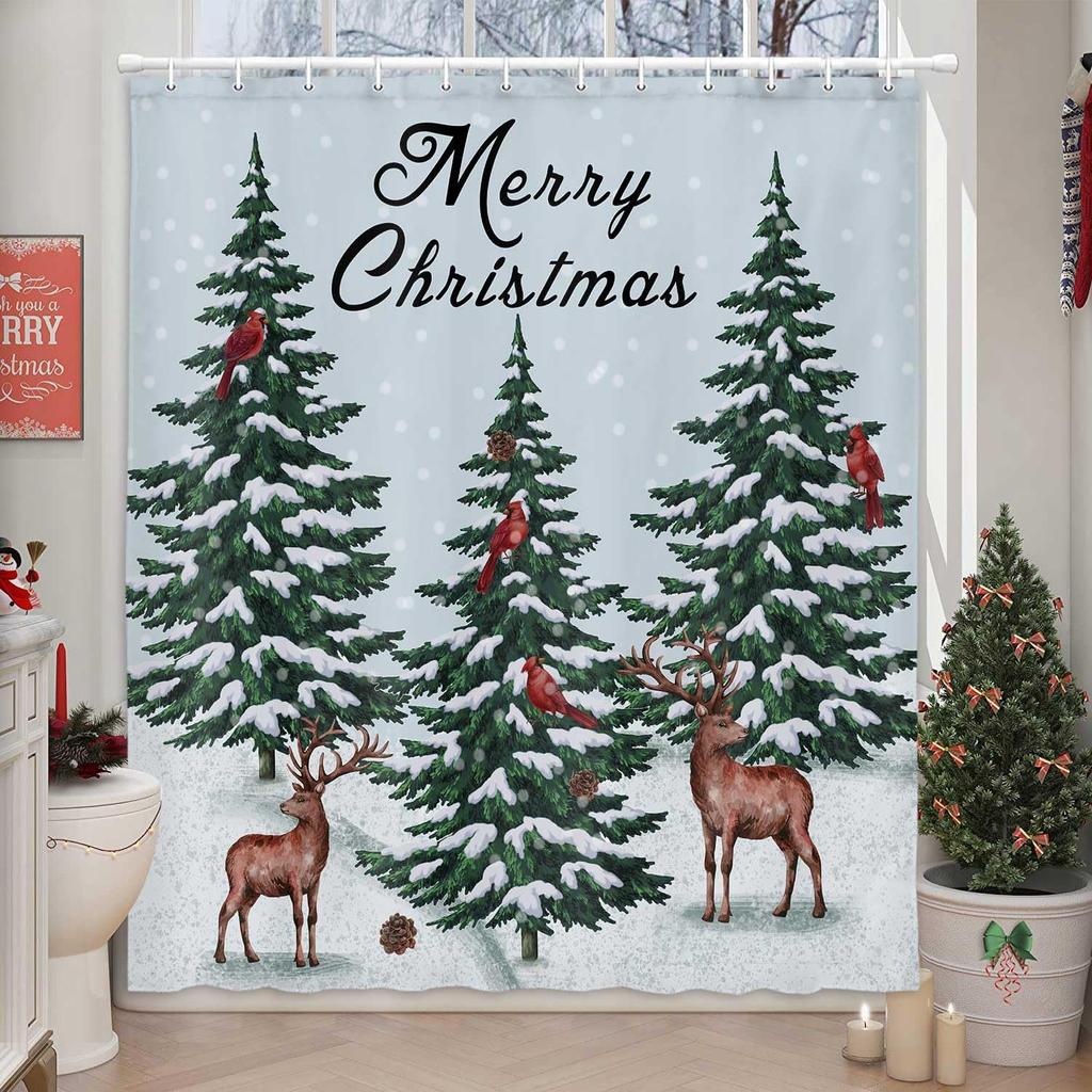 Christmas Santa Claus Shower Curtain, Merry Christmas Pink Santa Claus Waterproof Fabric Shower Curtain, Funny Xmas Santa Winter