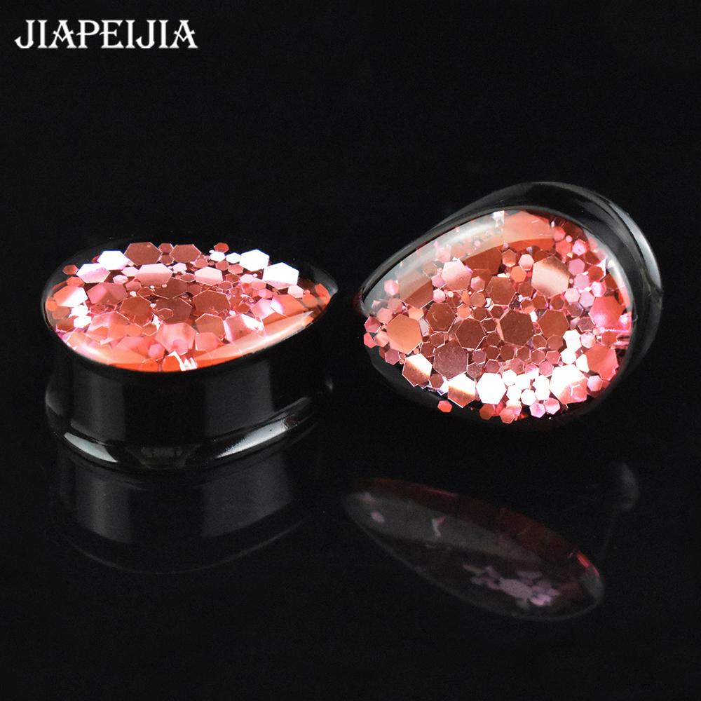 2 szt. 8-50mm Błyszczące cekiny Łezka Tunele Rozpychacze do uszu Rozpychacz do uszu Podwójnie rozszerzany korek Biżuteria do ciała dla kobiet i mężczyzn