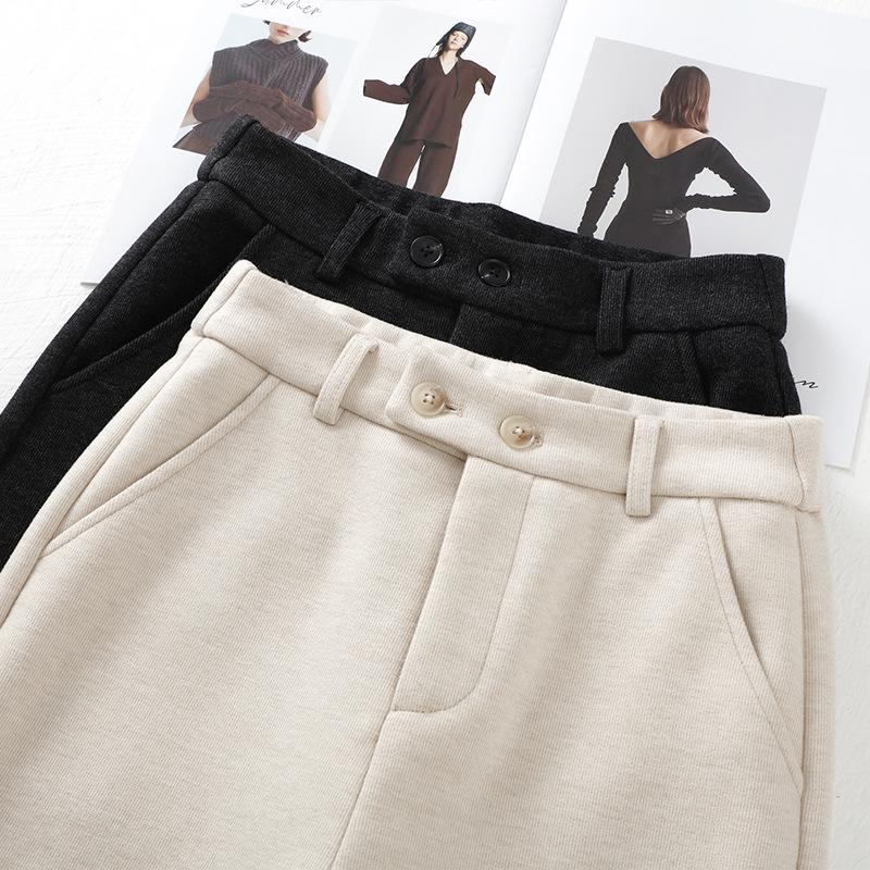Women's Apricot Wool Wide-Leg & Narrow Straight-Leg Draping Casual Pants - New Autumn/Winter 2024 Collection