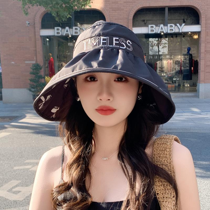 

Шляпа женская летняя солнцезащитная шляпа с открытым верхом новая двусторонняя с широкими полями шляпа-ведро регулируемая повседневная универсальная модная adjustable чёрный