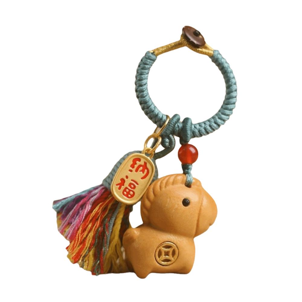 

Sandalwood Material Zodiac Horse Pendant Handmade Rope Fortune Horse Keychain New Year Gift Style 9