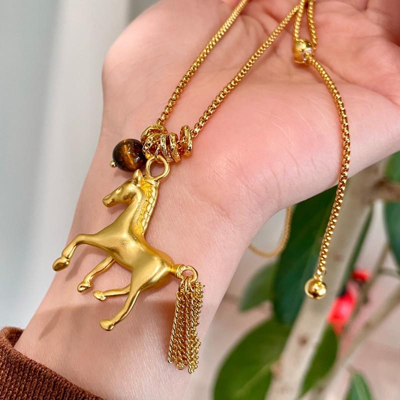 

Ретро-кулон-лошадь на цепочке с кисточкой - Аксессуар-цепочка для свитера со знаком Зодиака Лошадь