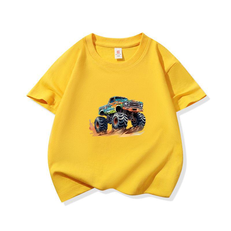Kids Cotton T Shirt Bold Multicolor Offroad SUV Print Crew Neck Short Sleeve Tee Casual Boys Girls Summer Tops