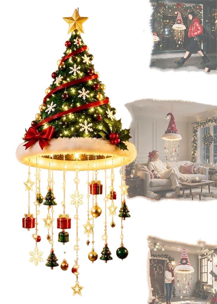 Lighted Santa Hat Hanging Chandelier – Festive Glowing Holiday Decoration for Indoor Ceiling, Living Room, Porch & Party