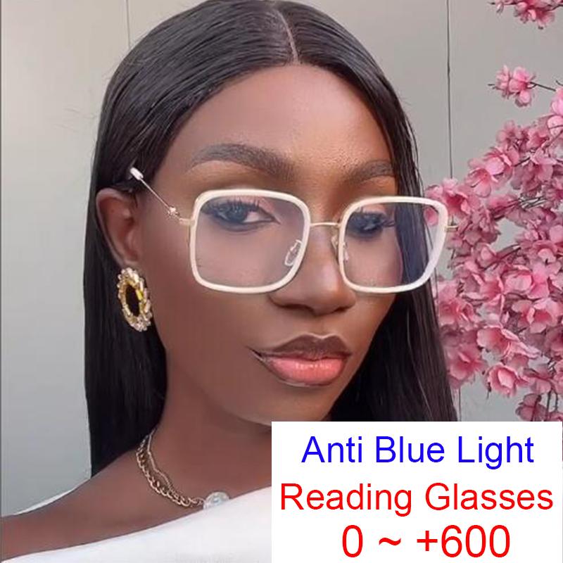 New Fashion Square Reading Anti Blue Light Glasses Women Brand Designer White Female Eyeglasses Metal Frame Transparent Glasses