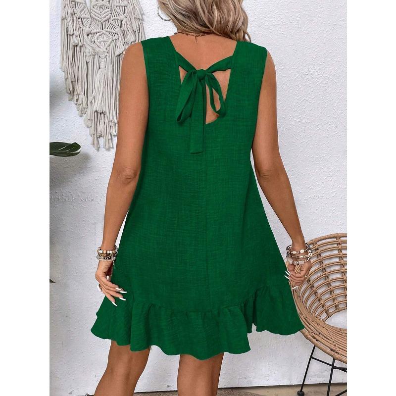 YYFS Dámská móda Léto Jaro Jednobarevný potisk Ležérní šaty bez rukávů s výstřihem do O s vysokým pasem