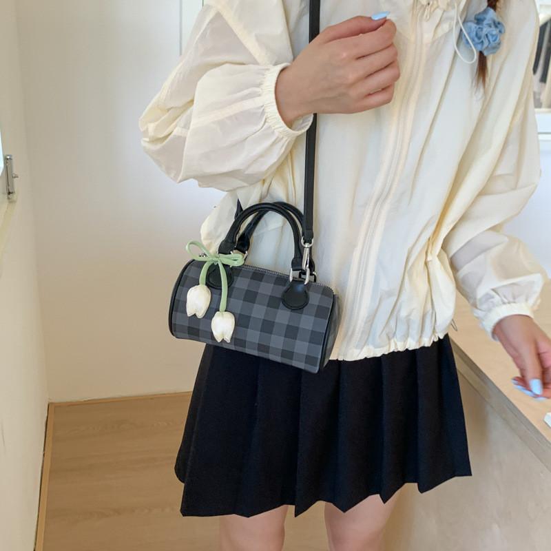 Womens Pu Pillow Bag With Contrast Check Pattern For Casual Daily Use