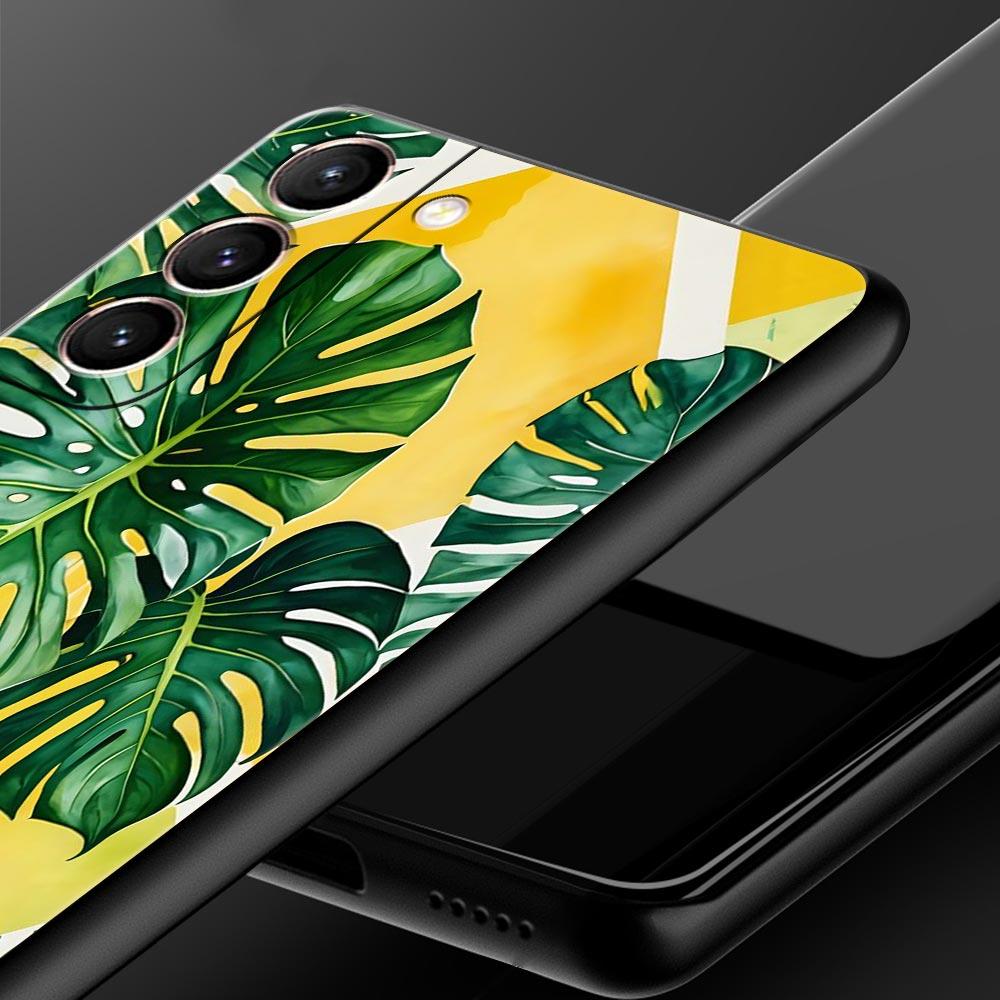 Leaves Monstera Green Phone Case For Samsung Galaxy S26 Ultra S25 Plus S24 FE S23 S22 5G S21 S20 Cover Black Soft