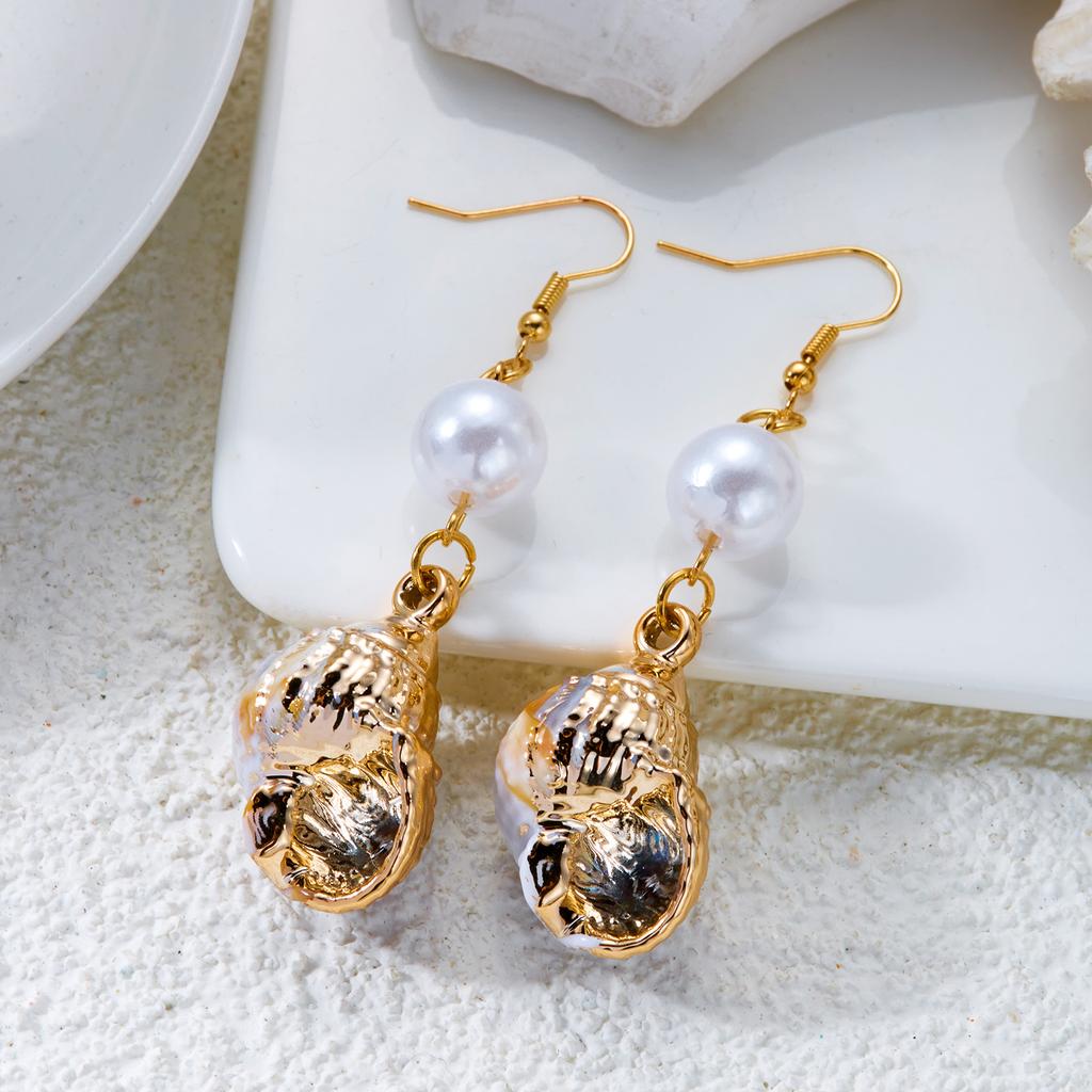 Boho Ocean Theme Jewelry Set for Women Metal Starfish Conch Imitation Pearl Pendant Earrings Necklace Beach Party Jewelry Gifts