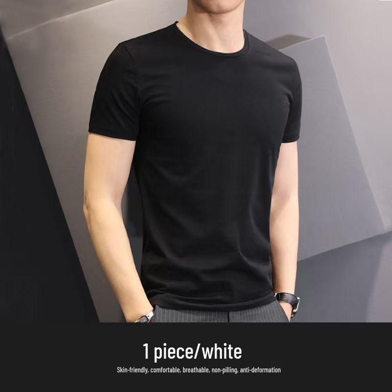 

200г Тяжеловесная CVC Хлопок Унисекс Однотонная Белая Футболка с Коротким Рукавом - Бесшовная Уличная Футболка. 5XL чёрный