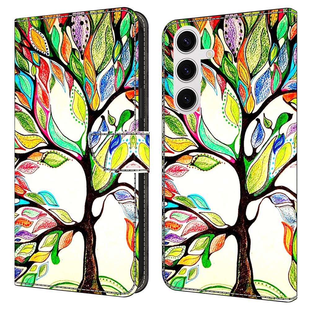 

For Samsung Galaxy S25 Case Pattern Printed Protective Cover TPU+PU Leather Flip Phone Case Tree