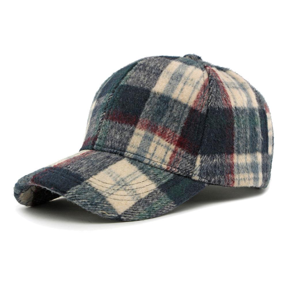 Autumn Winter Hat Women's Hard Top Baseball Cap Classic Vintage Plaid Cap for Men