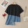 ZANZEA Womens Round Neck Patchwork Short Sleeve Irregular Hem Casual T-Shirts
