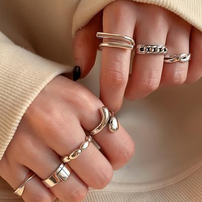 7 anillos lujosos de acero inoxidable, anillos sencillos, joyería para mujer, anillo de plata de ley a la moda, joyería para fiesta o boda, regalo.