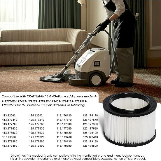 Zestaw 2 szt. Filtr Zamienny 17810 do Odkurzacza Craftsman Shop Vac Filtr 9-17810 do Odkurzaczy Ogólnego Zastosowania o Pojemności 3 do 4 Galonów