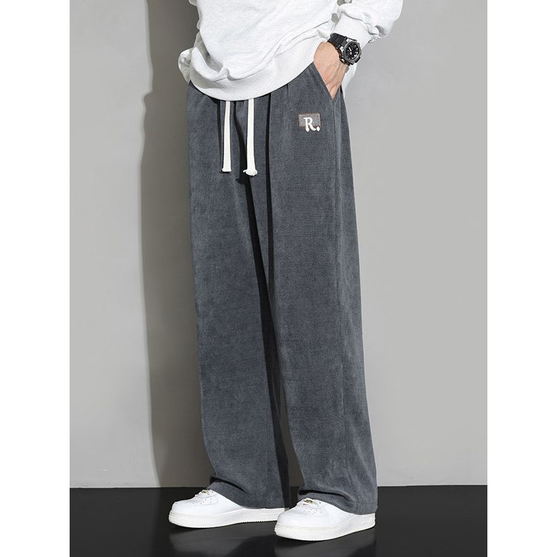 Foreign Trade Surplus Spring and Autumn New Corduroy Casual Pants for Men, Versatile Loose Hong Kong Style Straight-Leg Drawstring Drapey Long Pants