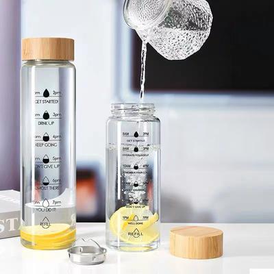 1000ml Velkokapacitní skleněná láhev na vodu s víčkem s časovým ukazatelem pro pitnou vodu Průhledný Hrnky na mléko a džusy Jednoduchý Šálek Dárek k narozeninám