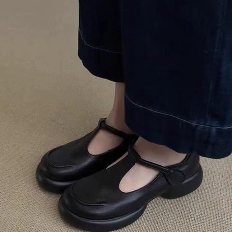 

Retro simple round head platform Mary Jane shoes women s autumn new versatile black small leather shoes British single shoes 40 чёрный