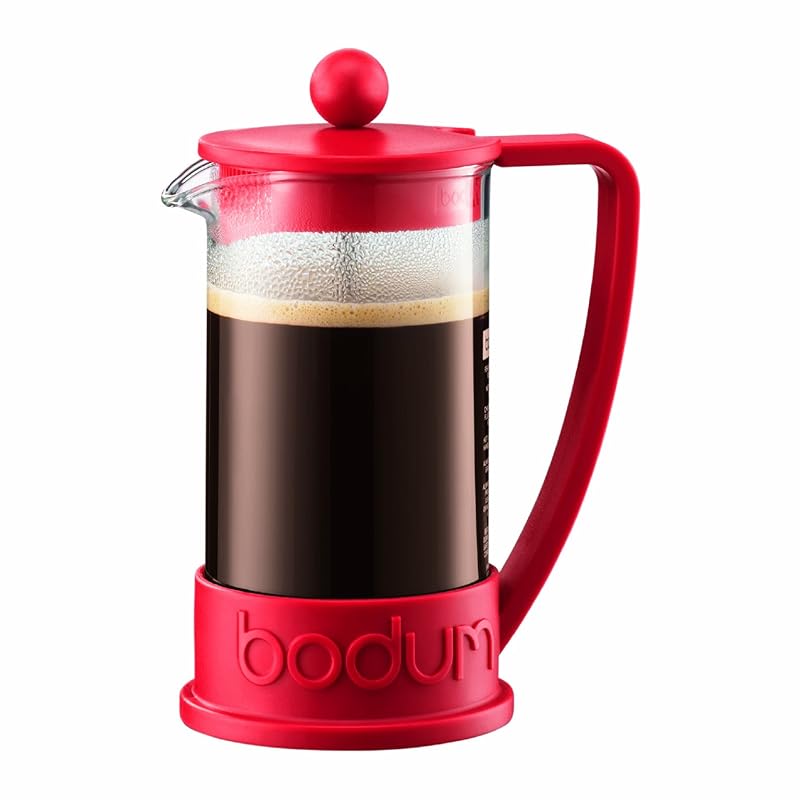BODUM BRAZIL French Press Coffee Maker, 350ml, Red, with Stainless Steel Filter and Glass Beaker, for Immersion Coffee [Authentic] 10948-294